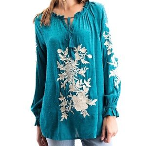 Solitaire Aquamarine Les Fleurs Blouse 100% Rayon